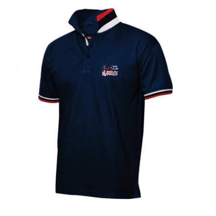 Polo Blu Manica Corta con collo reversibile finiture Rosso-Blu-Bianco, ricamo HB